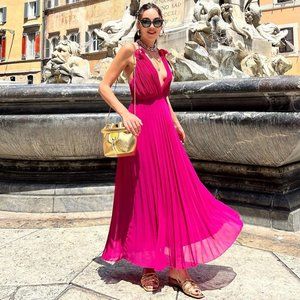 BLOGGER'S FAVE! Zara Pleated Slip Dress Fuchsia NWT